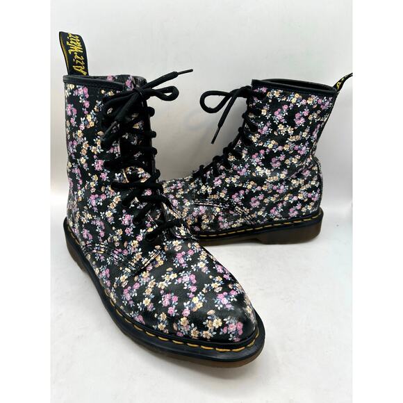 RARE Vintage DrMartens 1460 pascal floral Lottie purple pointed toe boots US 9 - Picture 1 of 10